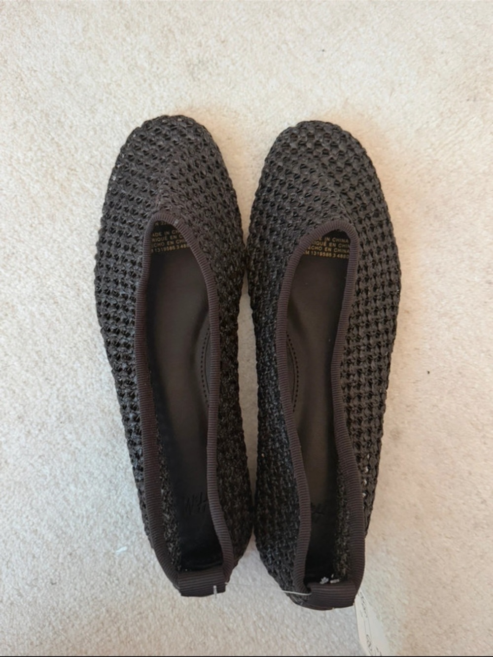 Women's Dark Brown Knit Woven Ballet Flats